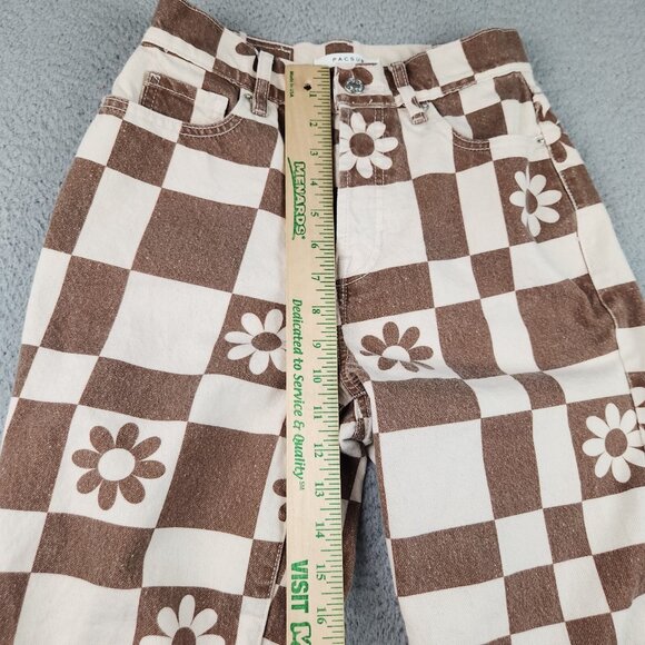 Pacsun Jeans Womens 25 High Rise Straight Leg Eco Flower Plaid Button Fly Frayed - Picture 7 of 13